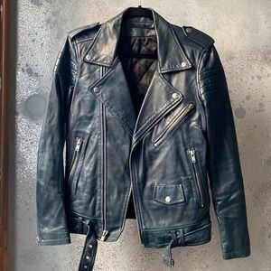 BLK DNM navy quilted motorcycle jacket in XS